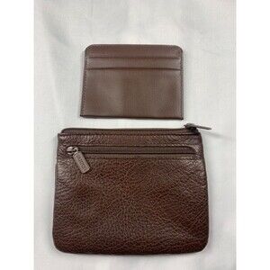 VTG Buxton Zip Coin & Card Case Set w/ Keyring Brown Pebbled Leather 4”x5"